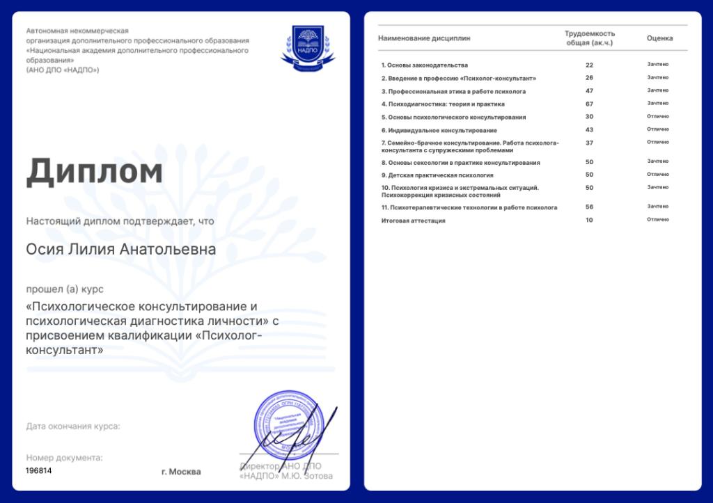 Диплом психолога